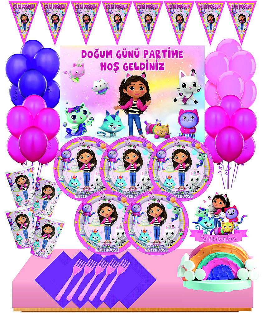 Gabby's Dollhouse 40 Kişilik Afişli Doğum Günü Parti Seti - 1