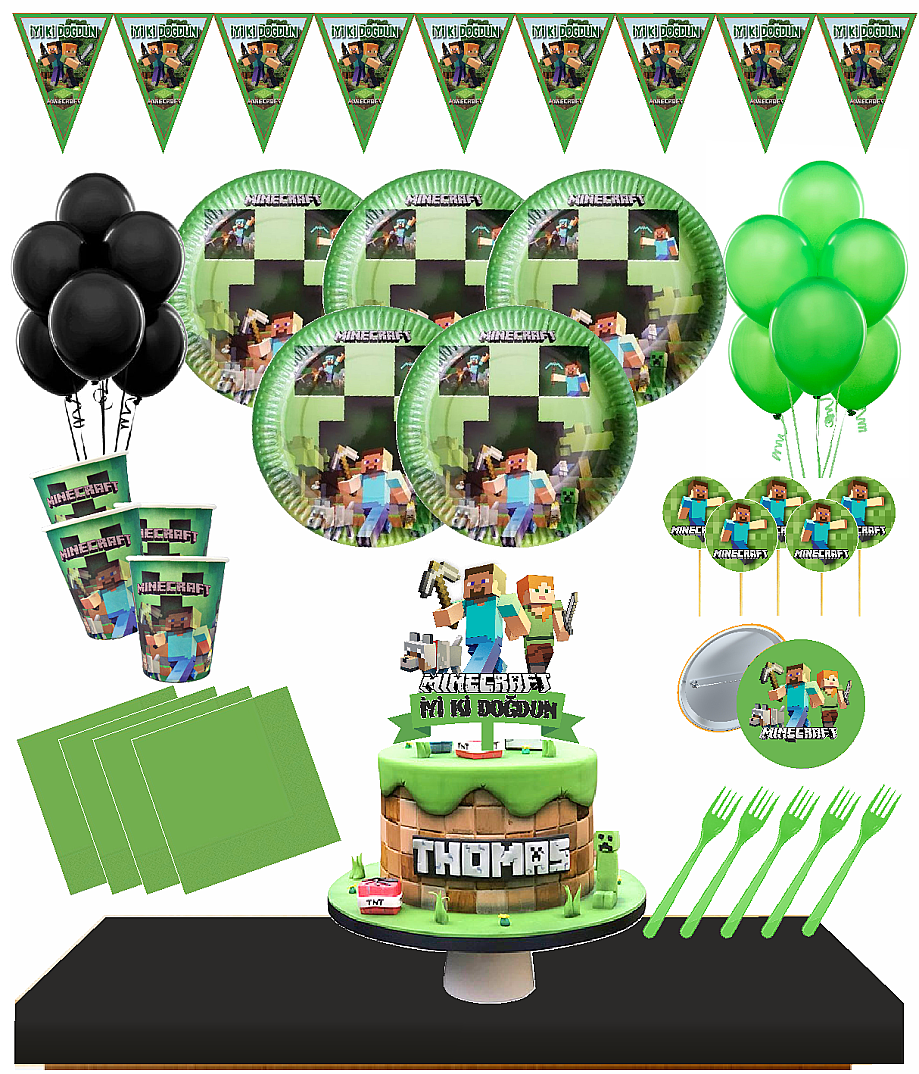 Minecraft 8 Kişilik Rozetli Doğum Günü Seti - 1