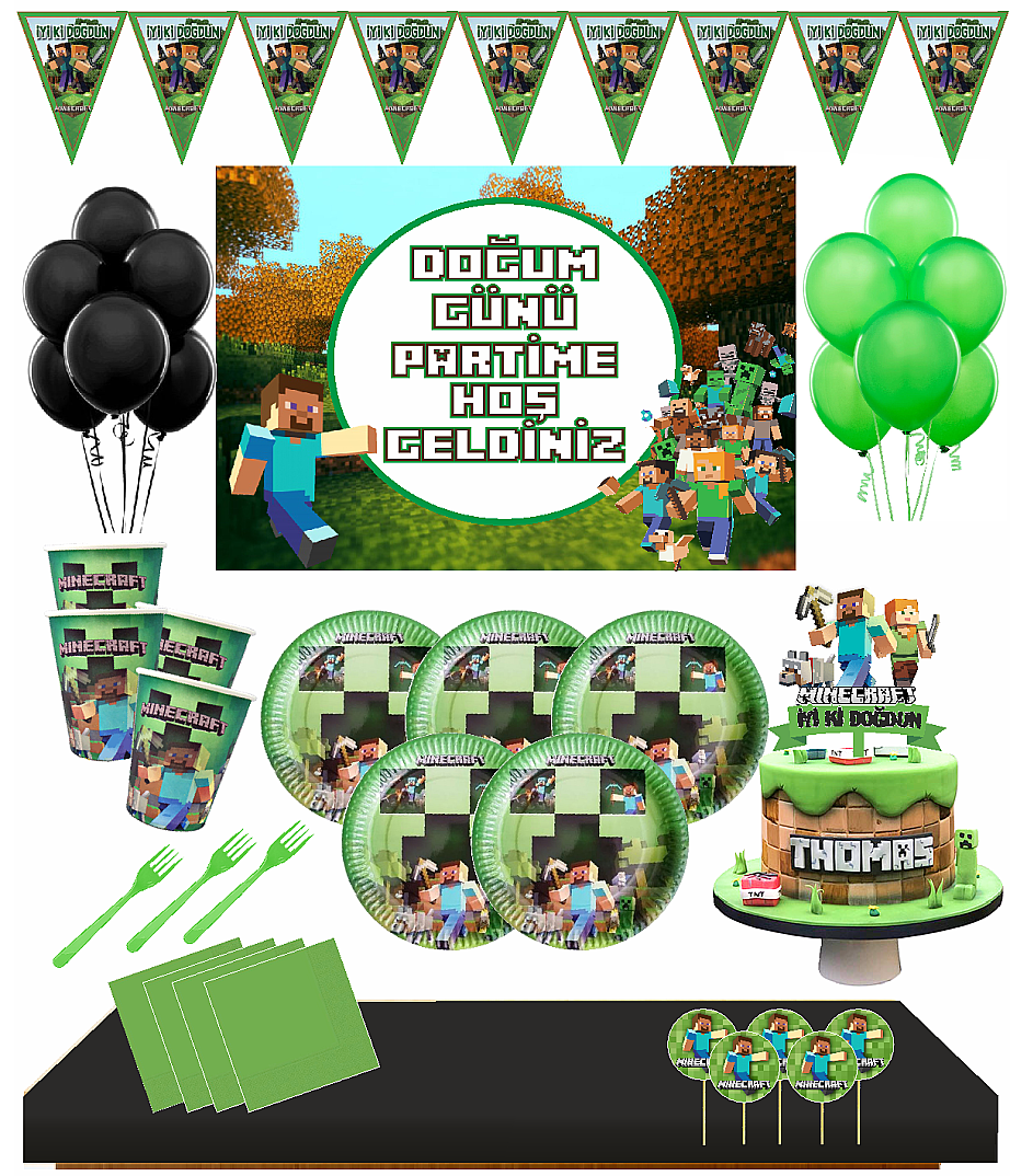 Minecraft 16 Kişilik Afişli Doğum Günü Parti Seti - 1