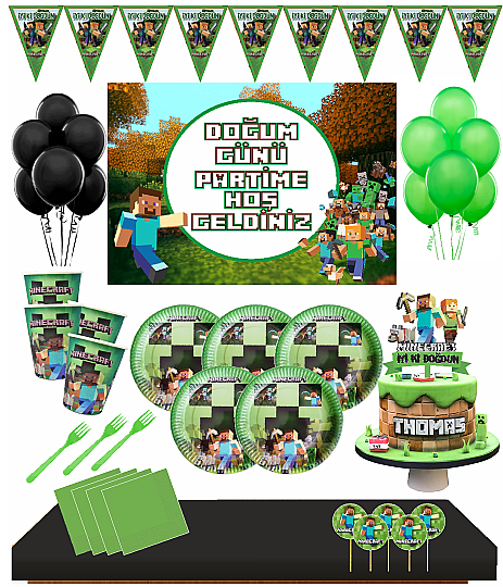 Minecraft 24 Kişilik Afişli Doğum Günü Parti Seti